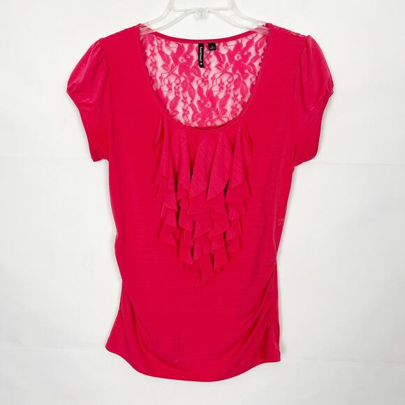 HeartSoul Fuchsia Ruffle Scoop Neck Lace Top Juniors M - Picture 1 of 10